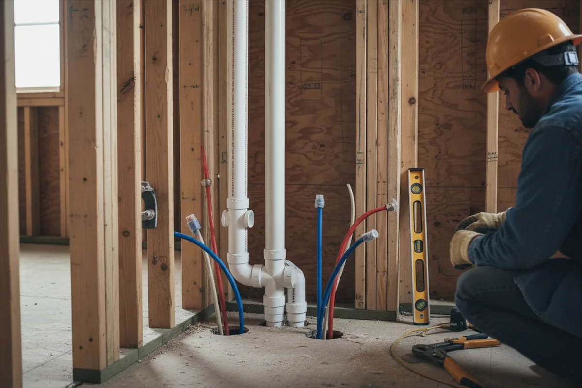 Drain and supply rough-in during Leak Detection in Pryor